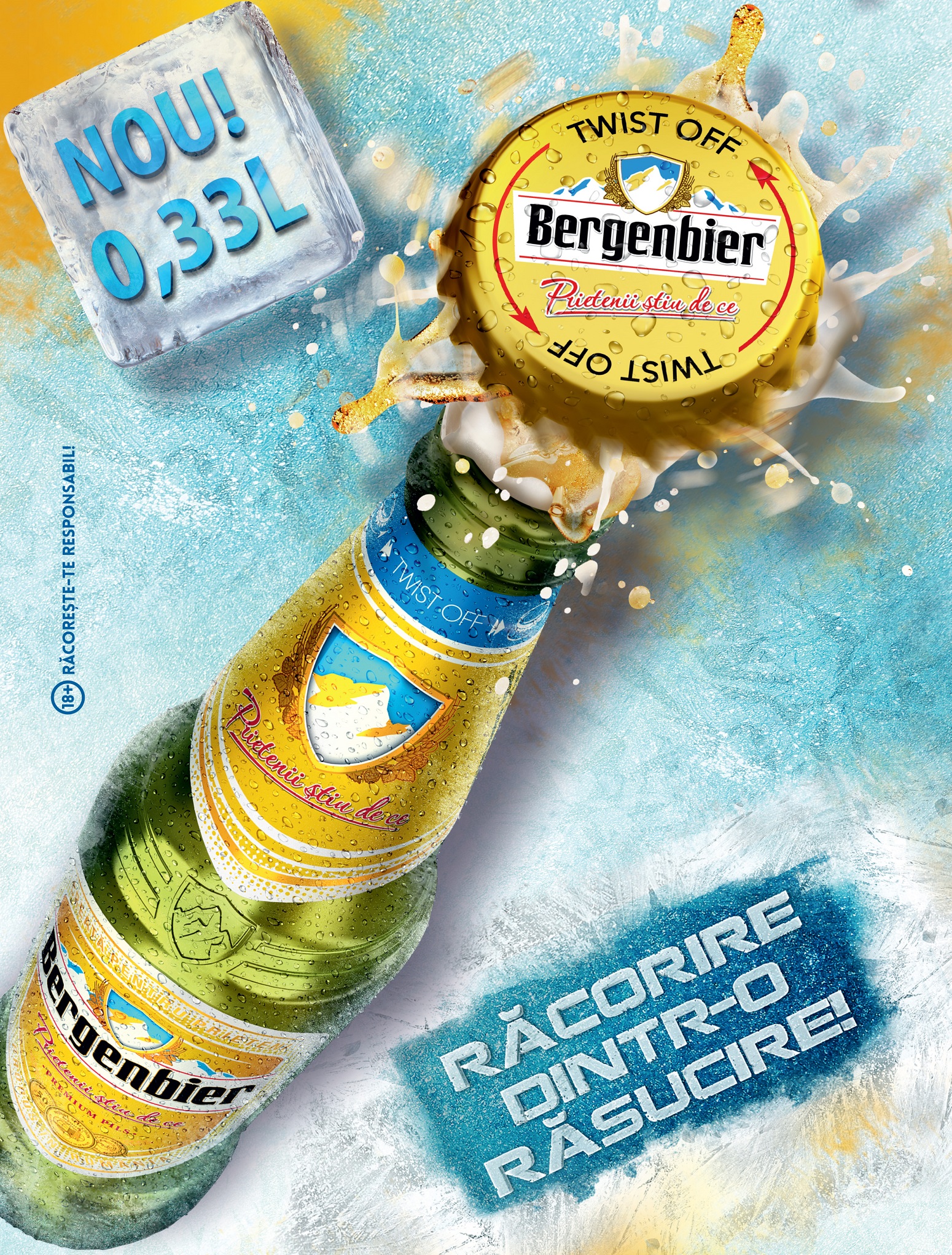 Bergenbier răcorește România cu sticla 0,33L cu capac Twist off