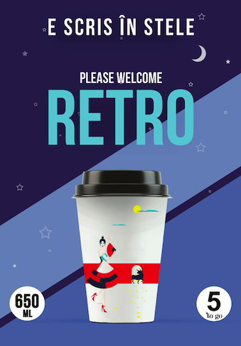 5 to go lansează paharul Retro, de 650ml, cu 3 shot-uri de cafea! Prima colecție aduce în prim-plan cele 12 zodii, cu Neti Sandu imaginea campaniei