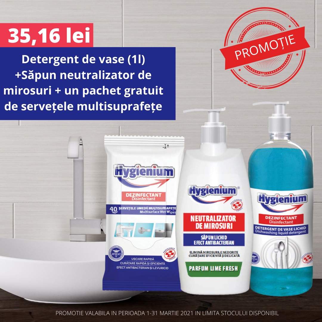 Detergent de vase(1L), Săpun neutralizator de mirosuri și un Pachet de șervețele umede multisuprafețe GRATUIT