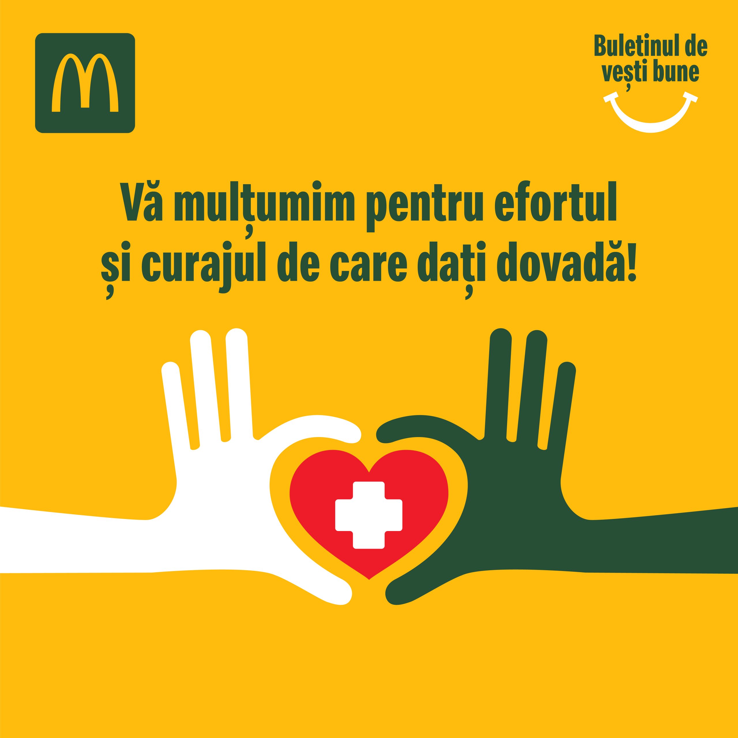McDonald’s oferă meniuri din partea casei  personalului din Linia Întâi din 7 județe din țară