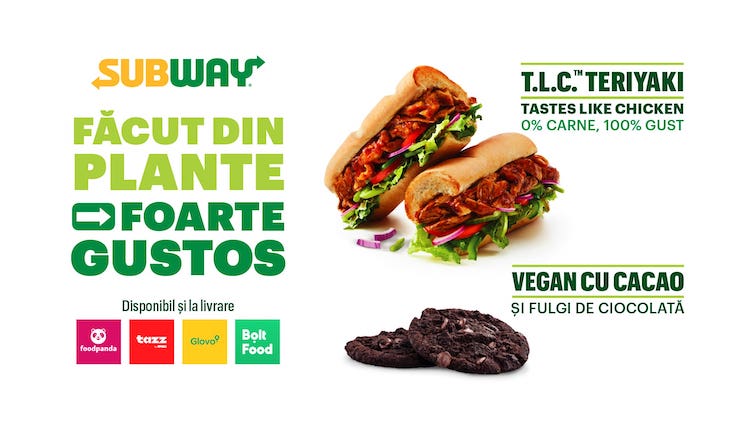 Subway extinde meniul vegetarian prin introducerea pe piață a noului T.L.C.™ Teriyaki (Tastes Like Chicken)