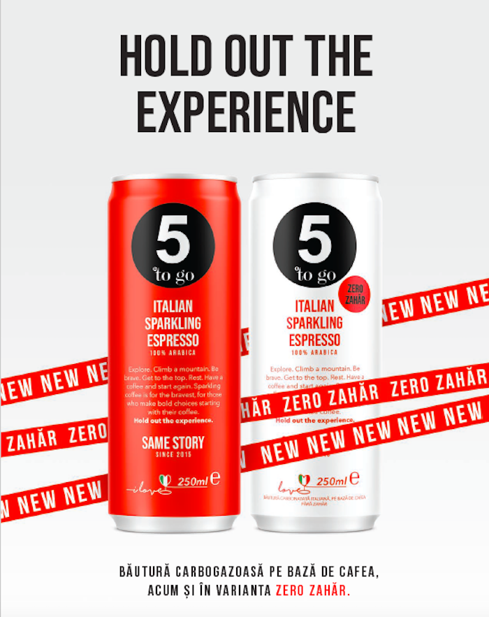 Italian Sparkling Espresso ZERO ZAHĂR, cel mai nou produs din portofoliul 5 to go pentru acasă